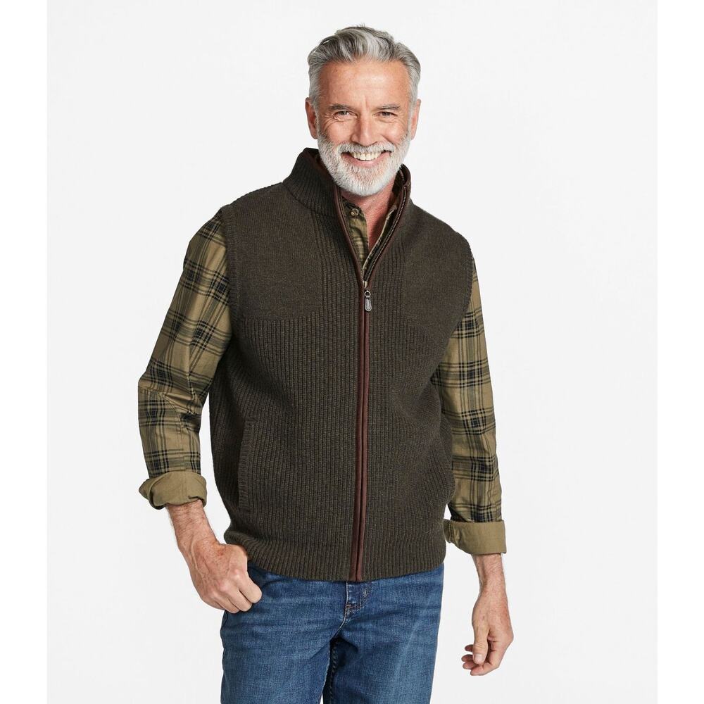 L.L. Bean Men’s sz M* (see desc.) Brown Merino Wool Zip Up Vest Pockets Classic - Picture 2 of 12